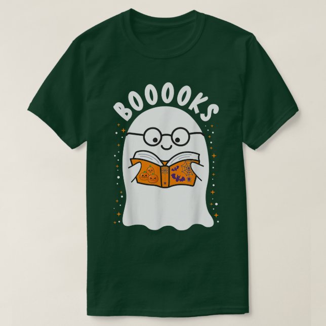 Boooks Cute Ghost Bok Reading Halloween Teacher T Shirt (Design framsida)