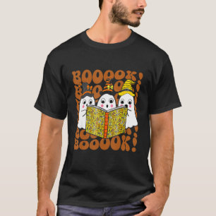 Boooks Cute Ghost Boo Reading Bokar Halloween Lib T Shirt