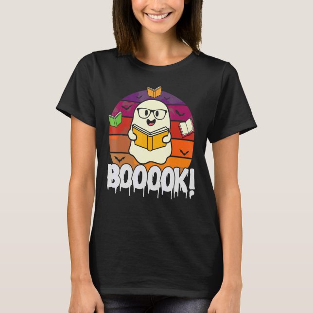 Boooks Ghost Boo Read Bokar Bibliotek Bok T Shirt (Framsida)