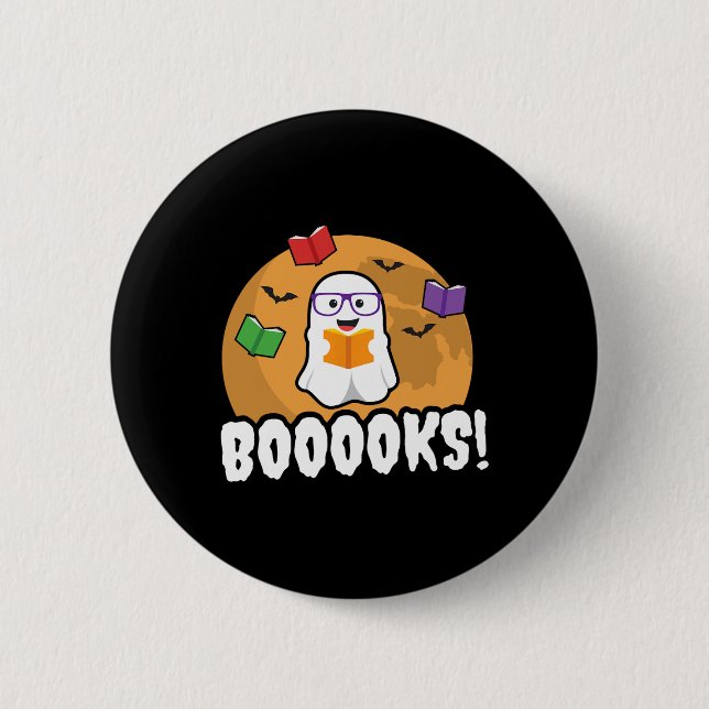 Boooks Ghost Boo Read Bokar Bibliotek Gift Roligt Knapp (Framsida)
