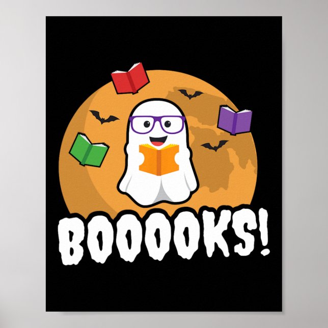 Boooks Ghost Boo Read Bokar Bibliotek Gift Roligt Poster (Framsidan)