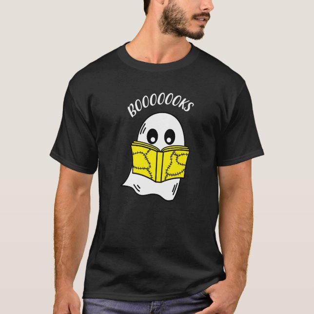 Boooks Ghost Boo Read Bokar Bibliotek T Shirt (Framsida)