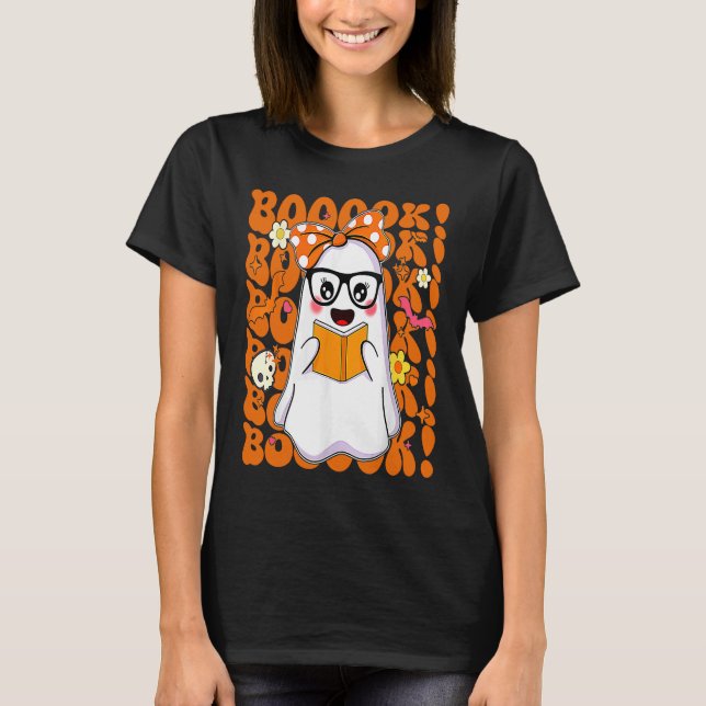 Boooks Ghost Boo Read Bokar Bibliotek Teacher Hall T Shirt (Framsida)
