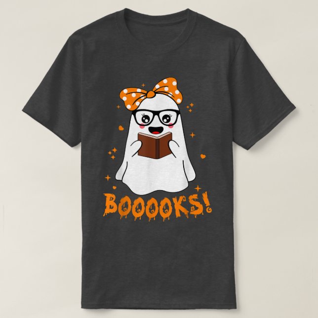 Boooks Ghost Funny Boo Read Bokar Älskare Bibliote T Shirt (Design framsida)