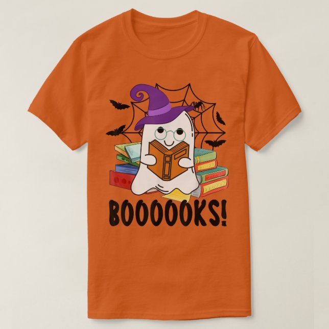 Boooks Ghost Funny Halloween Bok Älskare Bibliotek T Shirt (Design framsida)