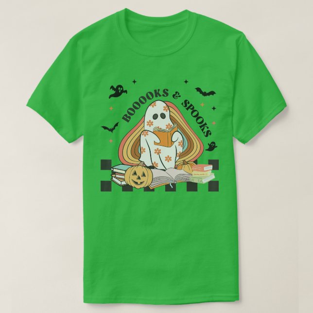 Boooks Ghost Funny Halloween Teacher Bok Bibliotek T Shirt (Design framsida)