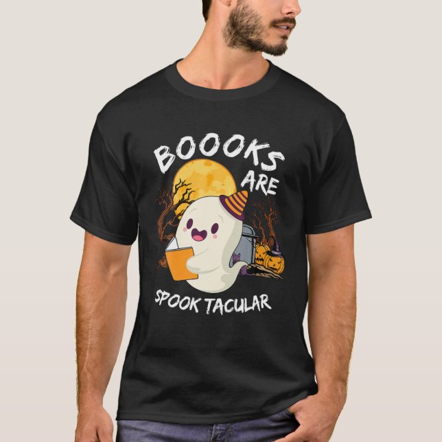 Boooks Ghost Funny Halloween Teacher Bok Bibliotek T Shirt (Framsida)