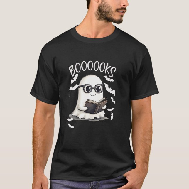 Boooks Ghost Funny Halloween Teacher Bok Bibliotek T Shirt (Framsida)