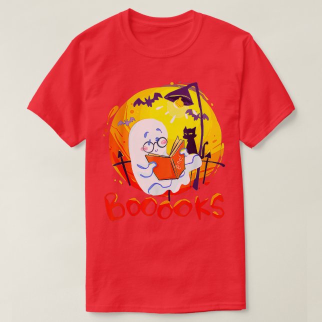 Boooks Ghost Funny Halloween Teacher Bok Bibliotek T Shirt (Design framsida)
