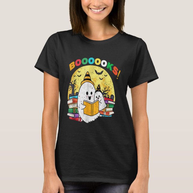 Boooks Ghost Funny Halloween Teacher Bok Bibliotek T Shirt (Framsida)