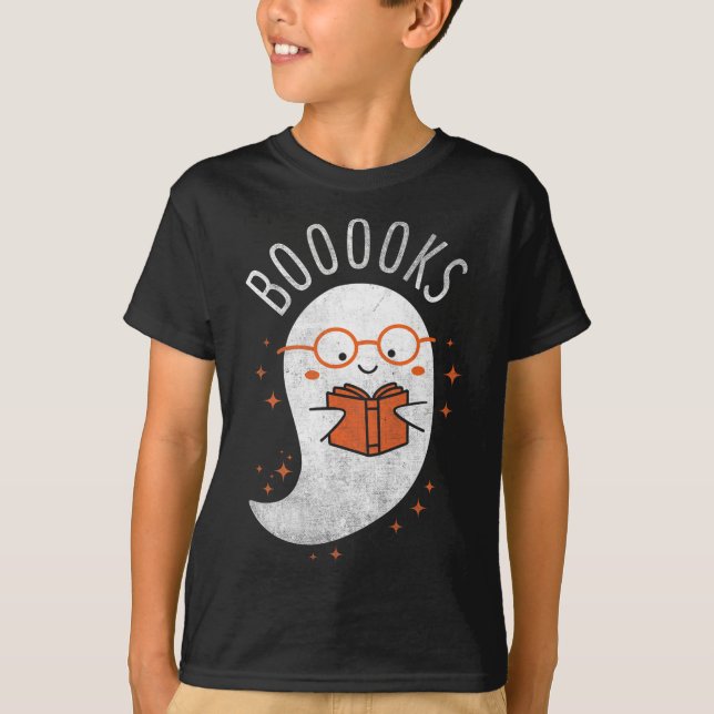 Boooks Ghost Funny Halloween Teacher Bok Bibliotek T Shirt (Framsida)