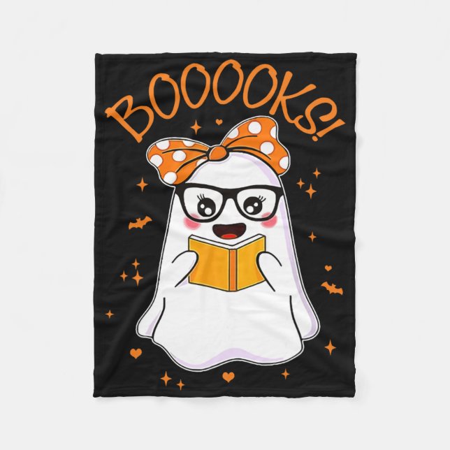 Boooks Ghost Halloween Women Teacher Bok Bibliotek Fleecefilt (Framsidan)