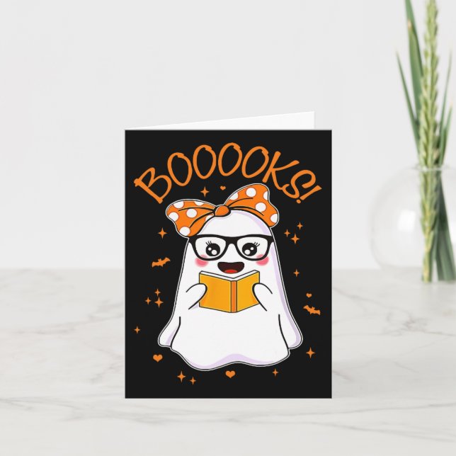 Boooks Ghost Halloween Women Teacher Bok Bibliotek Kort (Framsida)