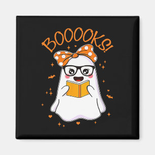 Boooks Ghost Halloween Women Teacher Bok Bibliotek Magnet