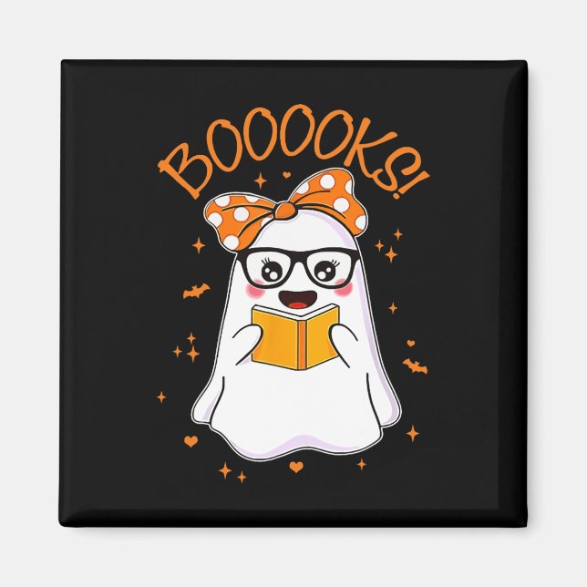 Boooks Ghost Halloween Women Teacher Bok Bibliotek Magnet (Framsidan)
