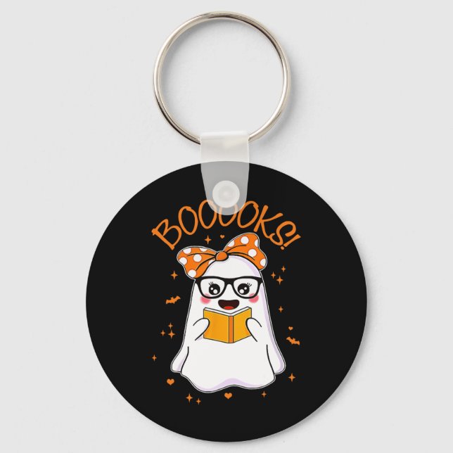 Boooks Ghost Halloween Women Teacher Bok Bibliotek Nyckelring (Framsida)