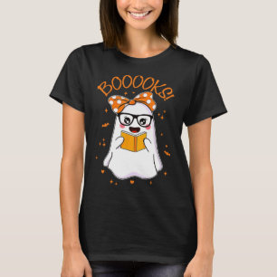 Boooks Ghost Halloween Women Teacher Bok Bibliotek T Shirt