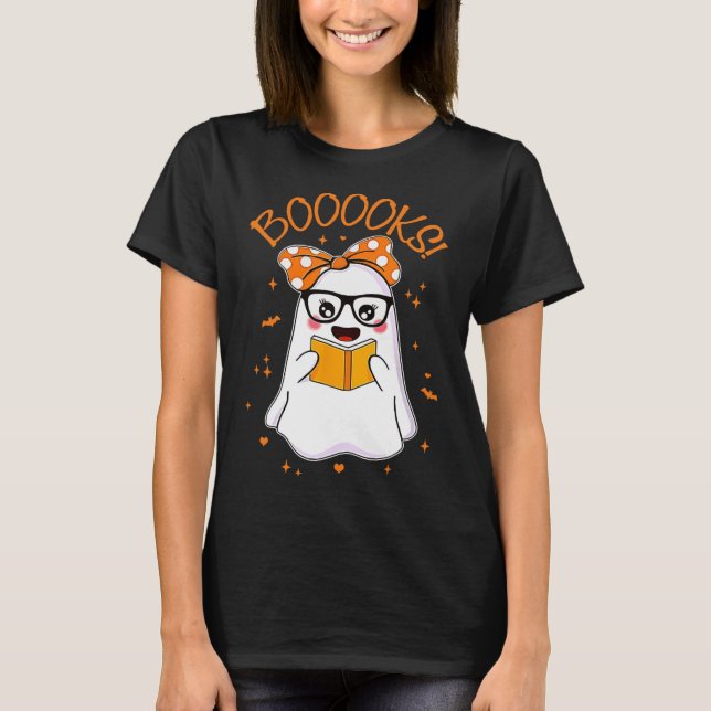 Boooks Ghost Halloween Women Teacher Bok Bibliotek T Shirt (Framsida)