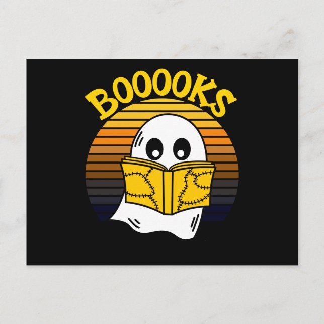 Boooks Ghost läser bokar halloween Vykort (Framsida)
