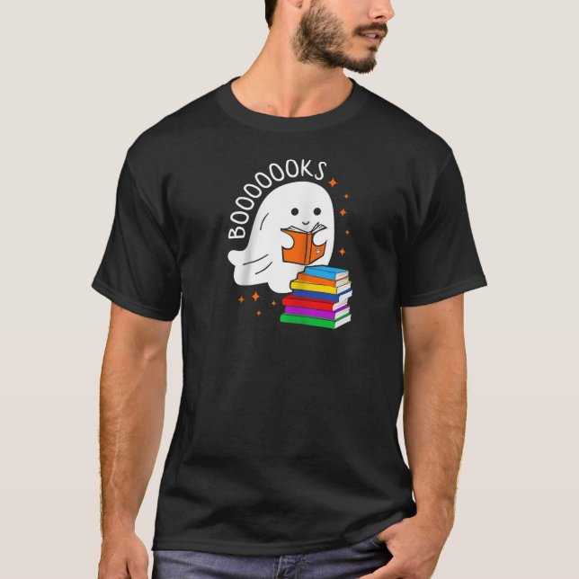 Boooks Ghost Reading Bokar Funny Teacher Librarian T Shirt (Framsida)