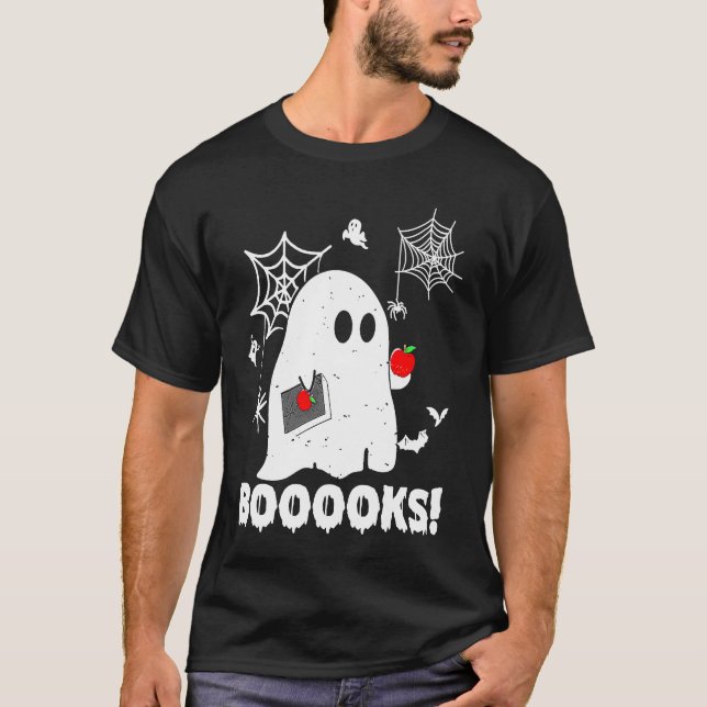 Boooks Ghost Teacher Halloween T Shirt (Framsida)