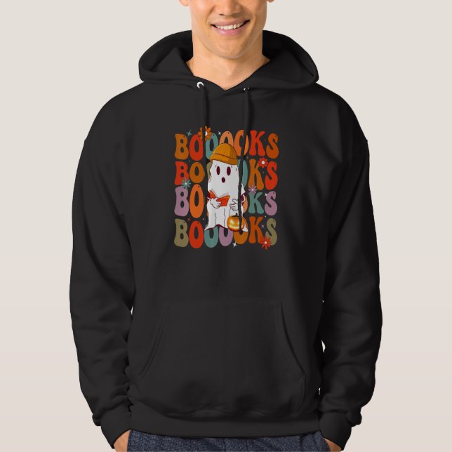 Boooks Groovy Cute Ghost Bok Retro Reading Hallo Hoodie (Framsida)