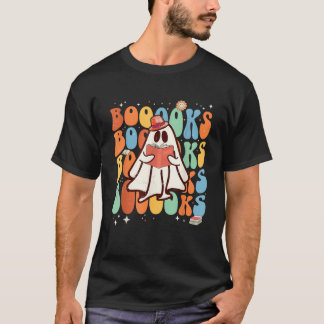 Boooks Groovy Cute Ghost Bok Retro Reading Hallo T Shirt
