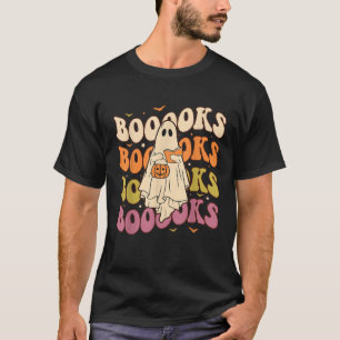 Boooks Groovy Cute Ghost Bok Retro Reading Hallo T Shirt