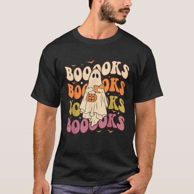 Boooks Groovy Cute Ghost Bok Retro Reading Hallo T Shirt (Framsida)