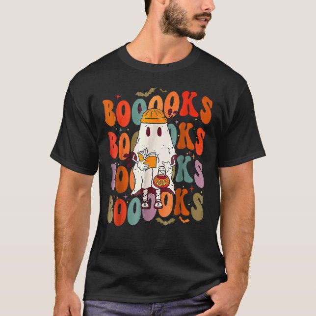 Boooks Groovy Cute Ghost Bok Retro Reading Hallo T Shirt (Framsida)
