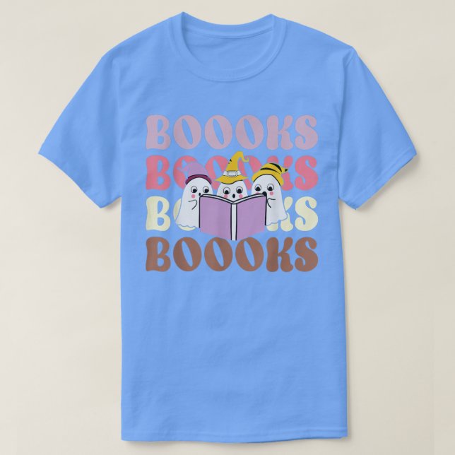 Boooks Groovy Cute Ghost Bok Retro Reading Hallo T Shirt (Design framsida)