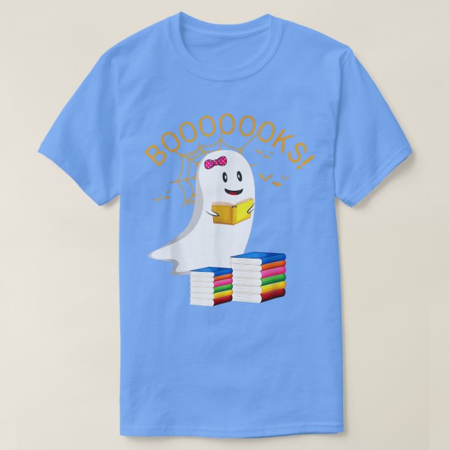 Boooks Halloween Ghost Read Bok Cute Bok Älskare T Shirt (Design framsida)
