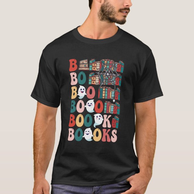 Boooks Spöken Funny Halloween Teacher Bok Bibliote T Shirt (Framsida)