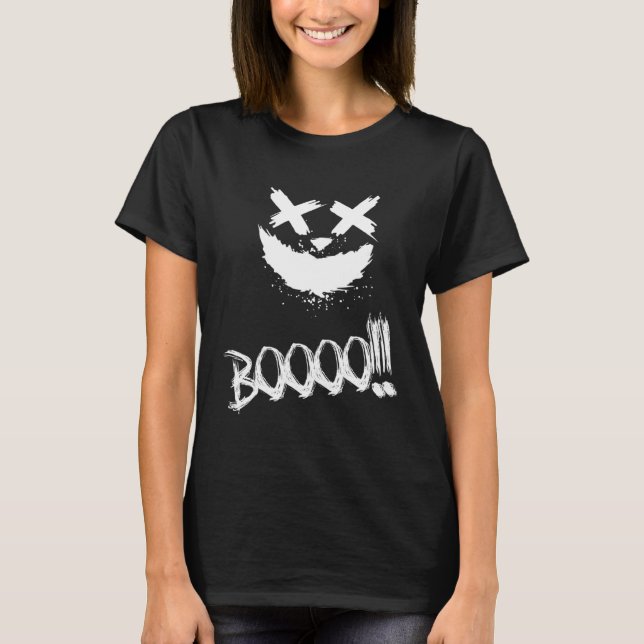 BOOOO Scary Pumpkin Face Halloween T Shirt (Framsida)