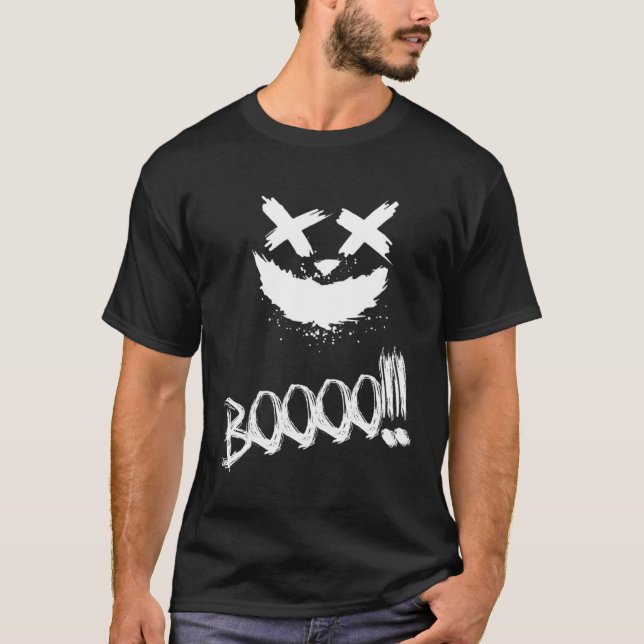 BOOOO Scary Pumpkin Face Halloween T Shirt (Framsida)