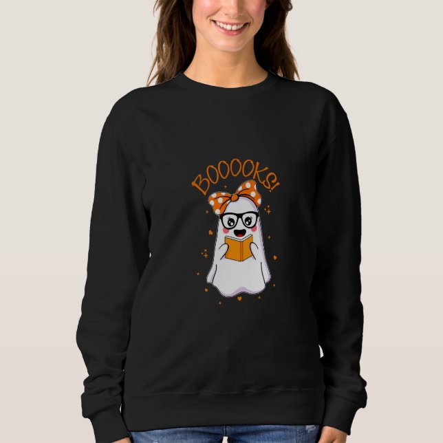 Booooks Cute Boo Read Books Happy Halloween Spooky T Shirt (Framsida)