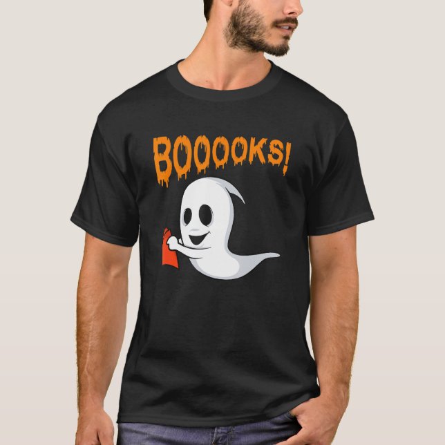 Booooks Ghost Book Reading Boo Halloween Library T T Shirt (Framsida)