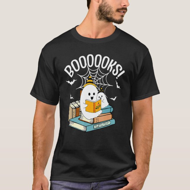 Booooks Ghost Read Books Halloween T Shirt (Framsida)