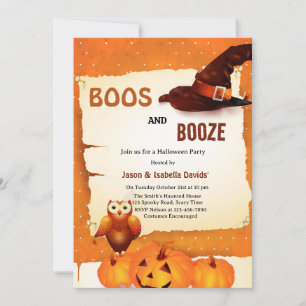 Boos and Booze Orange Pumpkin Halloweenfest Inbjudningar