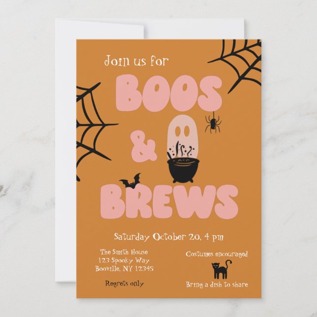 Boos and Brews Cute Orange Halloween Inbjudningar (Framsida)