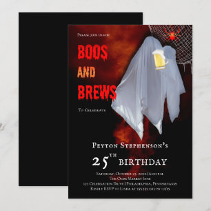 Boos and Brews Ghost Halloween 25:e Födelsedagsfes Inbjudningar