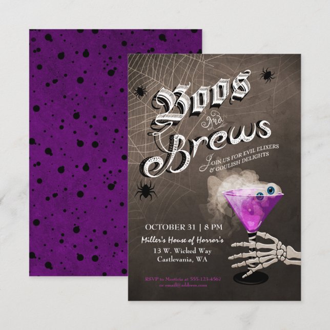 Boos and Brews Halloween Cocktail Party-inbjudan Inbjudningar (Fram/baksida)