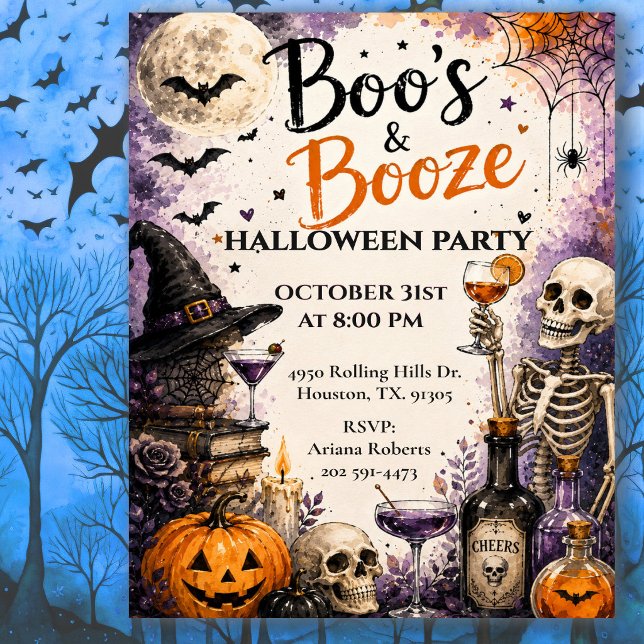 Boo's & Booze Halloweenfirande Inbjudningar (Skapare uppladdad)