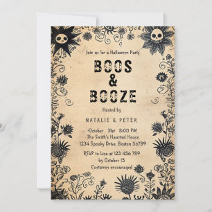 Boos & Booze I Spooky Flowers Halloweenfesten Inbjudningar