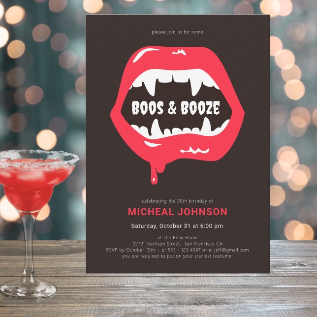 Boos & Booze Kul Halloweenfest 50-års födelsedagsf Inbjudningar (Mockup View)