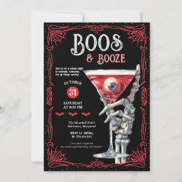 Boos & Booze Red Spooky Costume Halloween Party Inbjudningar