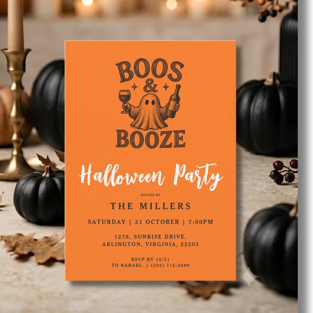 Boos & Booze Vintage Ghost Halloweenfest Inbjudningar (Skapare uppladdad)