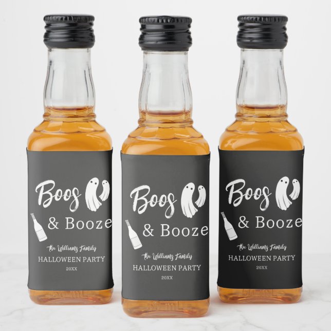 Boos & Booze Vuxen Halloween Chic Svart Inbjudan Spritflaskor Etikett (Flaskor)
