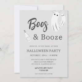 Boos & Booze Vuxen Halloween Grå Vit Inbjudan