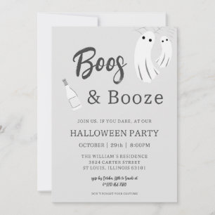 Boos & Booze Vuxen Halloween Grå Vit Inbjudan